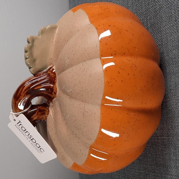 Ceramic Pumpkin Figure Tabletop Decor Fall Harvest Half Glazed Orange Na… *As Is - Picture 3 of 7
